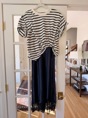 3.1 Phillip Lim Navy Maxi Skirt with Lace Hem